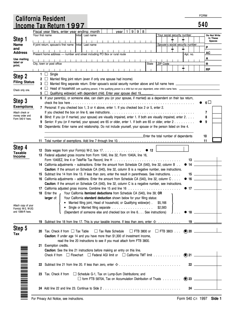 1997 Form CA FTB 540 Fill Online Printable Fillable Blank PdfFiller