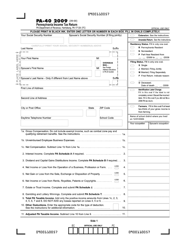 2009 Form PA DoR PA 40 Fill Online Printable Fillable Blank PdfFiller