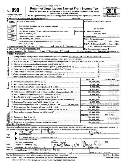 2010 HSUS Form 990 HumaneWatch