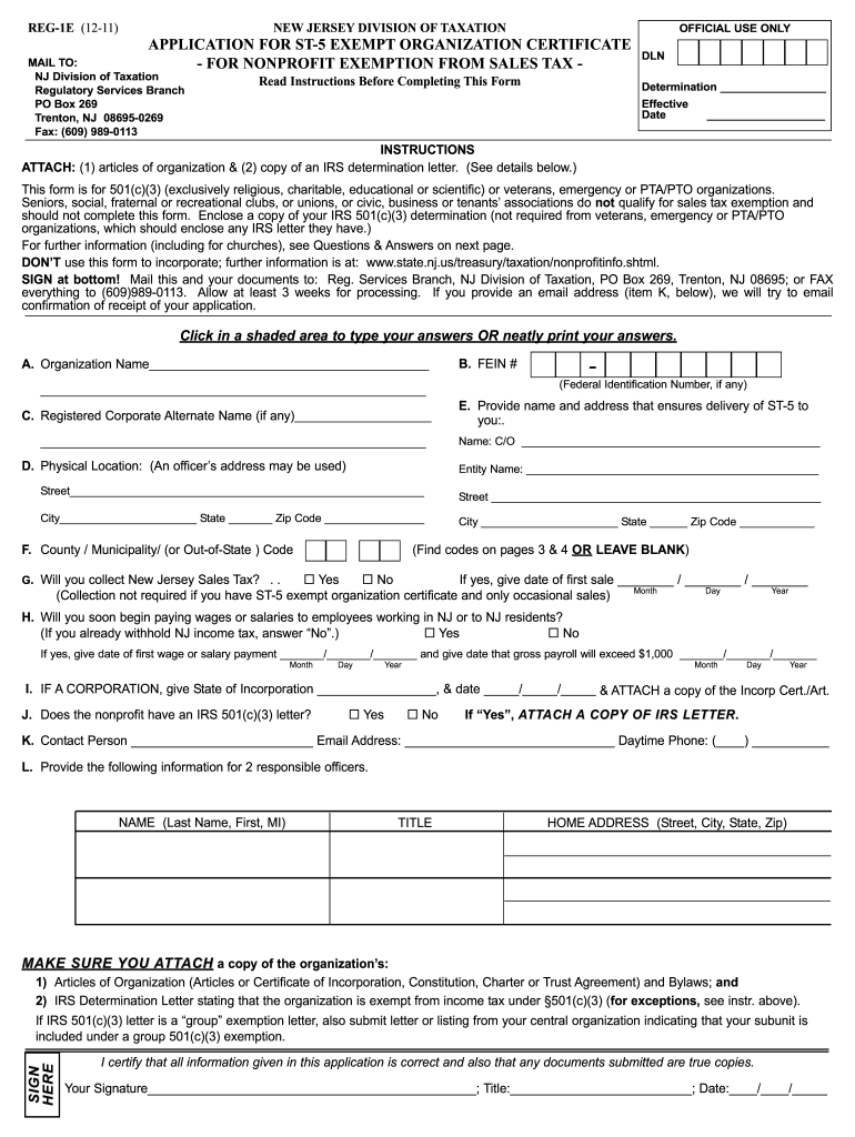 2011 Form NJ REG 1E Fill Online Printable Fillable Blank PdfFiller