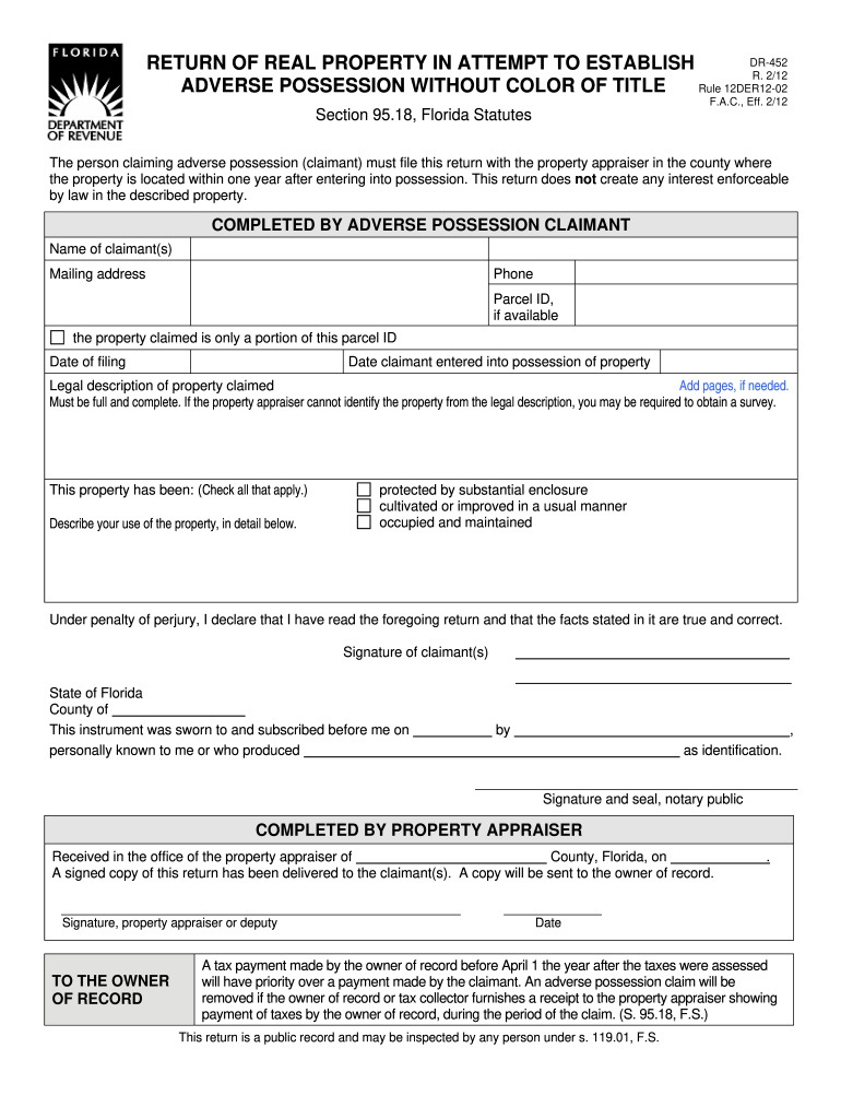 2012 Form FL DR 452 Fill Online Printable Fillable Blank PdfFiller