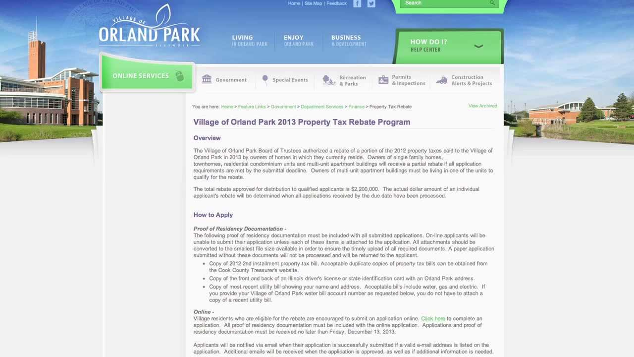 2013 Village Of Orland Park Property Tax Rebate Program YouTube