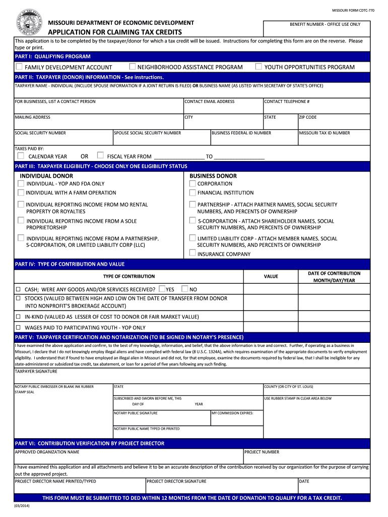 2014 2021 Form MO CDTC 770 Fill Online Printable Fillable Blank 