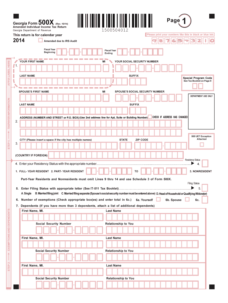 2014 Form GA DoR 500X Fill Online Printable Fillable Blank PdfFiller