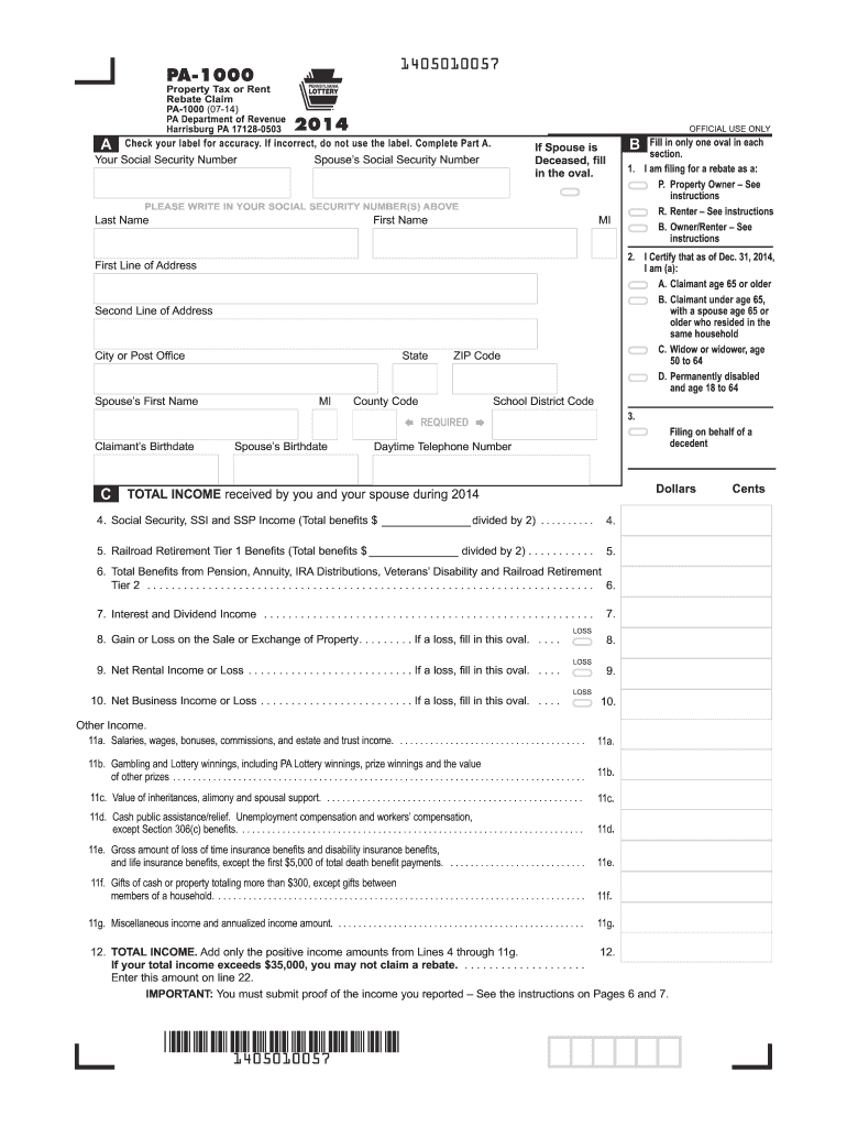 2014 Form PA PA 1000 Fill Online Printable Fillable Blank PdfFiller