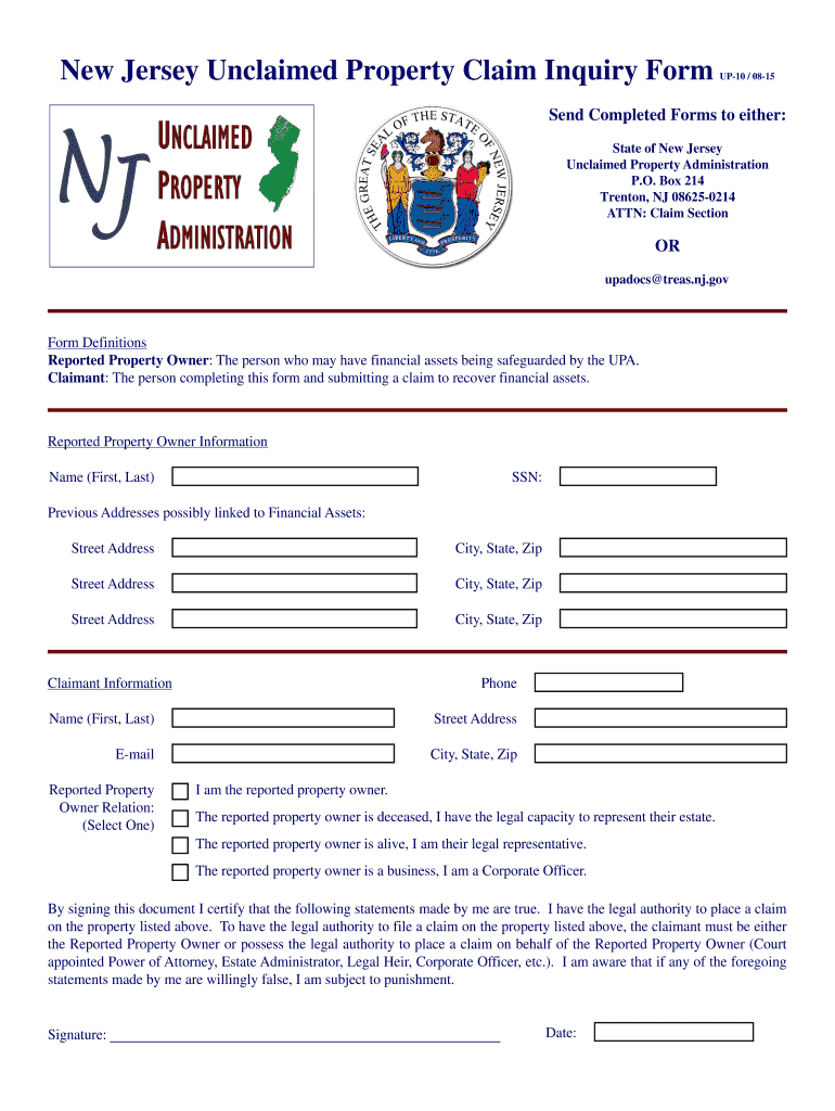 2015 Form NJ UP 10 Fill Online Printable Fillable Blank PDFfiller