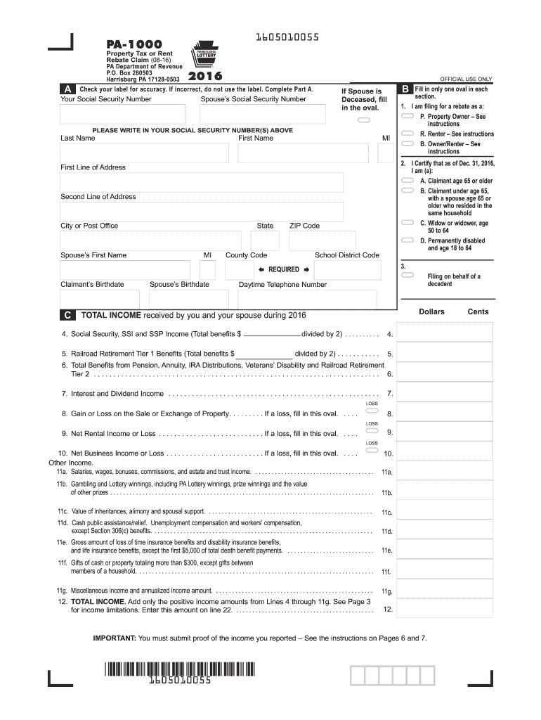 2016 Form PA PA 1000 Fill Online Printable Fillable Blank PdfFiller