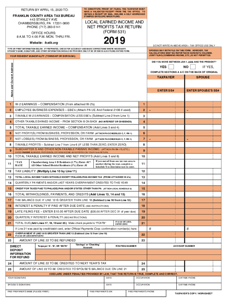 2019 2021 Form PA FCATB 531 Franklin County Fill Online Printable 