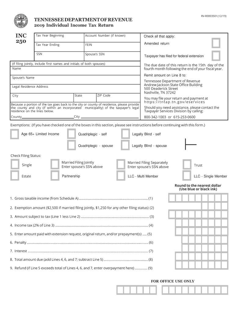 2019 Form TN DoR INC 250 Fill Online Printable Fillable Blank