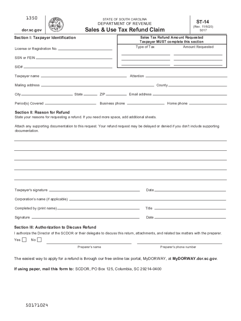 2020 Form SC DoR ST 14 Fill Online Printable Fillable Blank PdfFiller