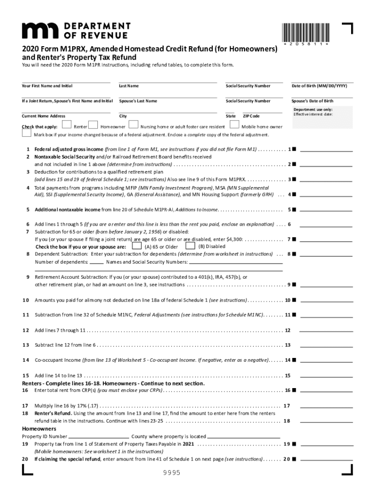 Amending A Property Tax RefundMinnesota Department Of Revenue Fill 