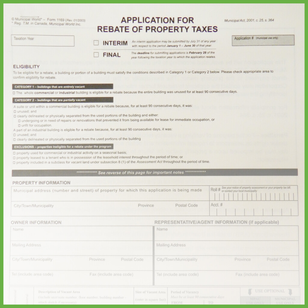 Application For Rebate Of Property Tax 2 Pages Verification Sheet