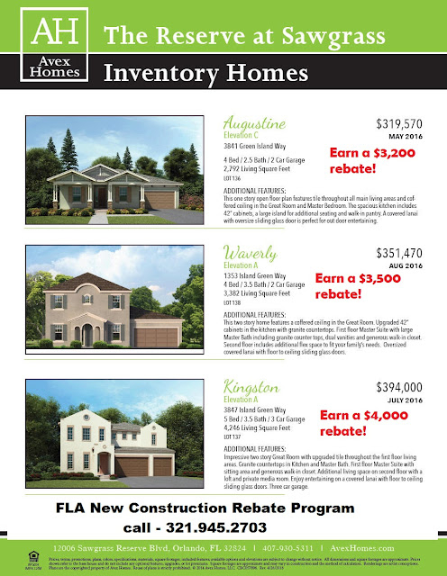 AVEX Homes The Reserve At Sawgrass Earn A Rebate On Inventory Homes 