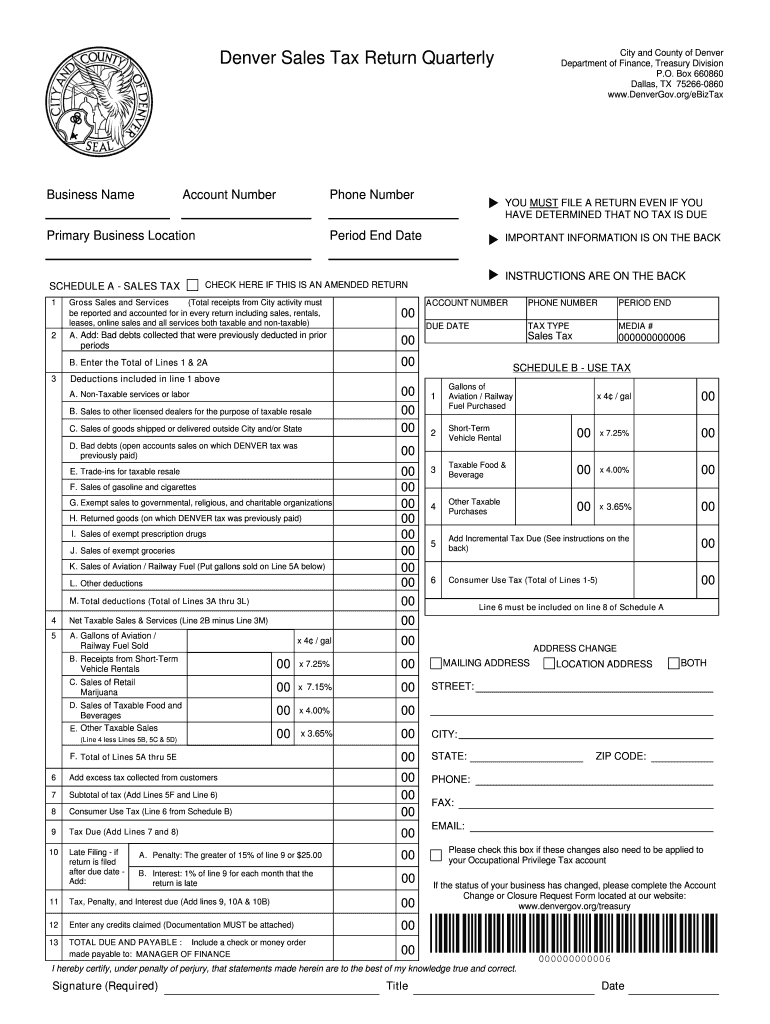 Denver Sales Tax Return Fill Online Printable Fillable Blank 