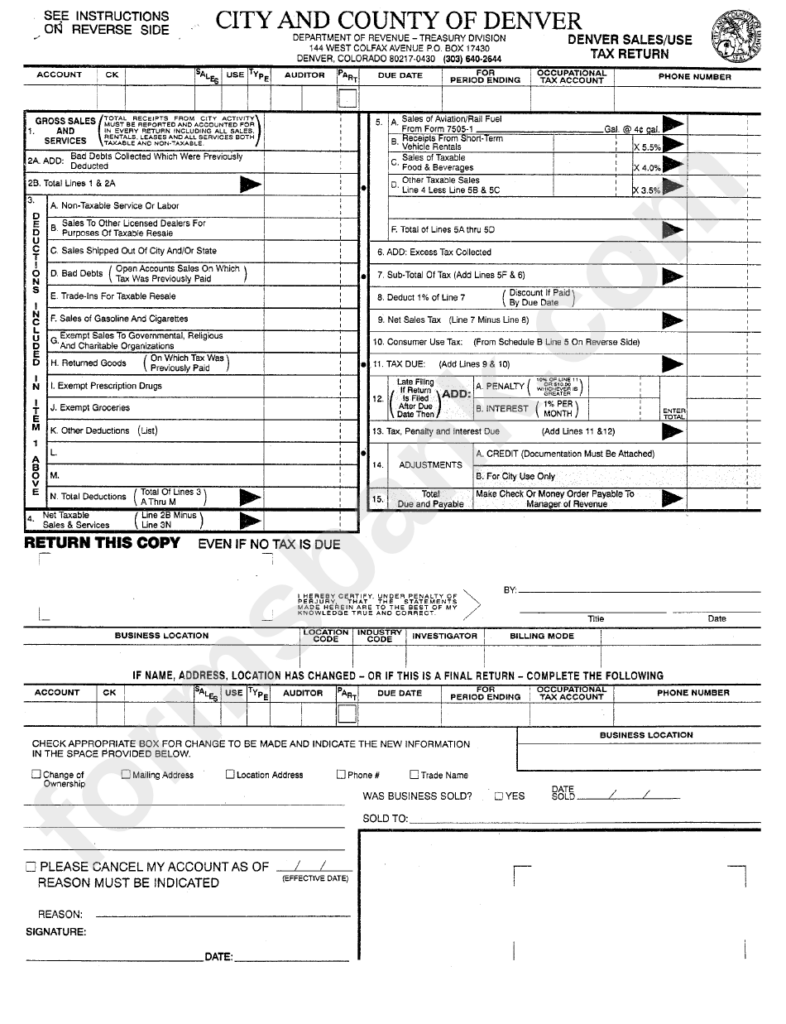 Denver Sales Use Tax Return Form Printable Pdf Download