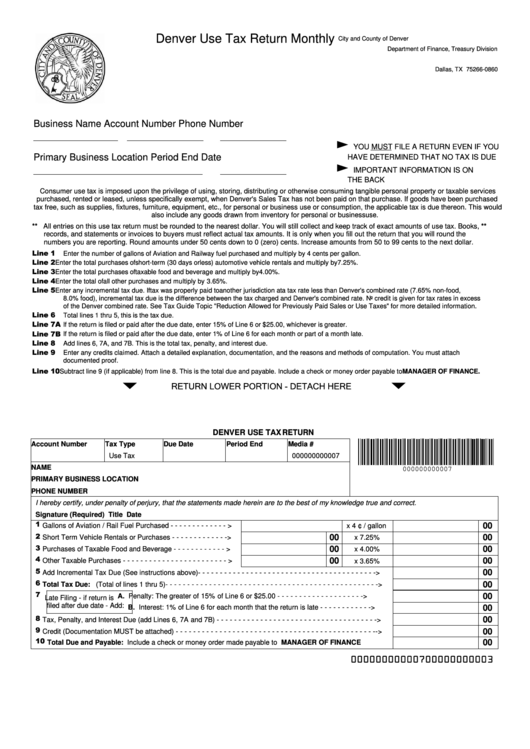 Fillable Denver Use Tax Return Monthly City And County Of Denver