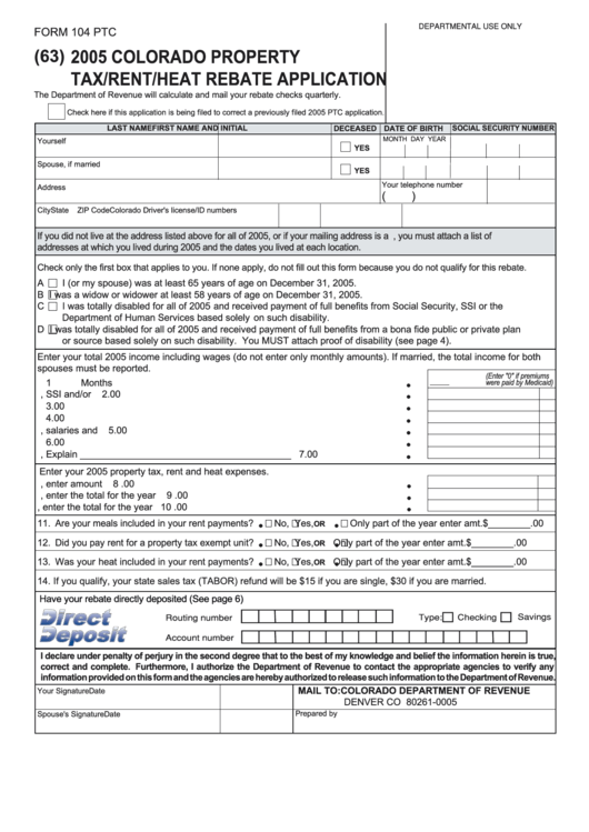 Fillable Form 104 Ptc Colorado Property Tax rent heat Rebate 