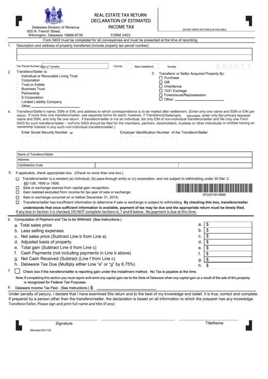 Fillable Form 5403 Real Estate Tax Return Declarationof Estimated