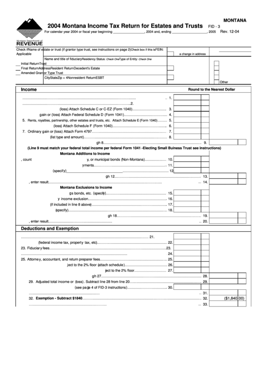 Fillable Form Fid 3 Montana Income Tax Return For Estates And Trusts 