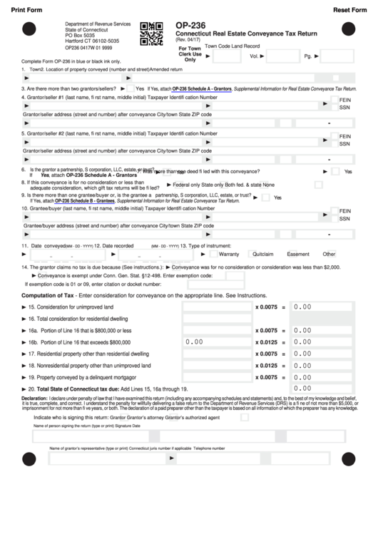 Fillable Form Op 236 Connecticut Real Estate Conveyance Tax Return