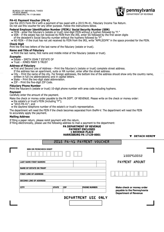 Fillable Form Pa 41 Payment Voucher Pa V 2015 Printable Pdf Download