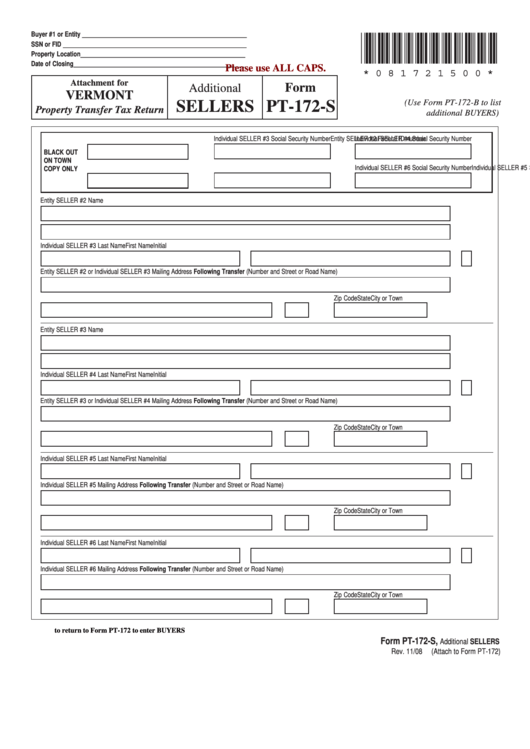 Fillable Form Pt 172 S Property Transfer Tax Return Vermont 