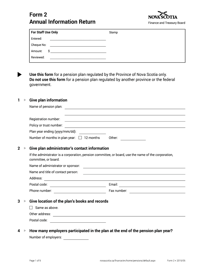 Fillable Online Form 2 Annual Information Return Nova Scotia Fax 