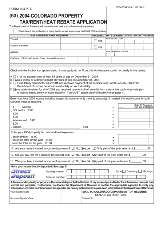 Form 104 Ptc Colorado Property Tax rent heat Rebate Application