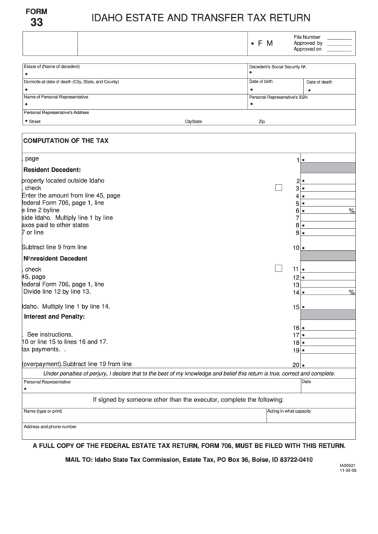 Form 33 Idaho Estate And Transfer Tax Return Printable Pdf Download