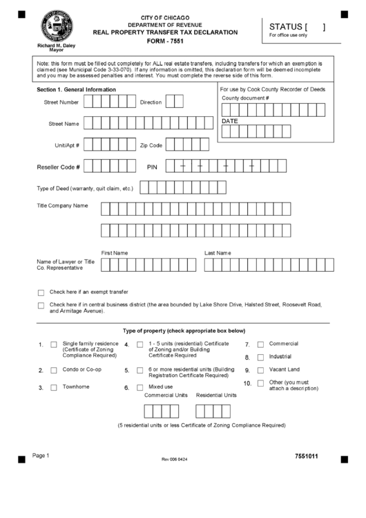 Form 7551 Real Property Transfer Tax Declaration Department Of 