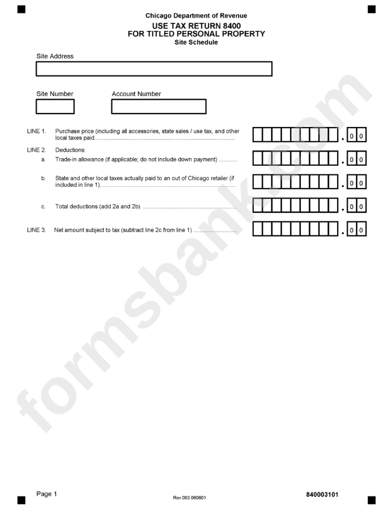 Form 8400 Use Tax Return For Titled Personal Property Chicago 