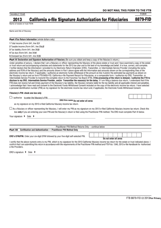 Form 8879 Fid California E File Signature Authorization For 