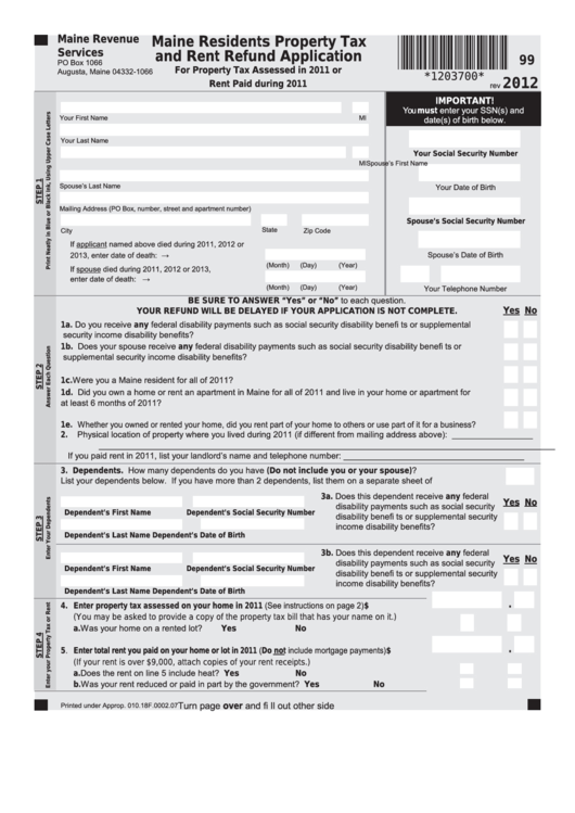 Form 99 Maine Residents Property Tax And Rent Refund Application