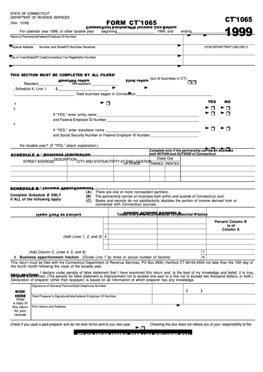 Form Ct 1065 Connecticut Partnership Income Tax Return Printable Pdf 