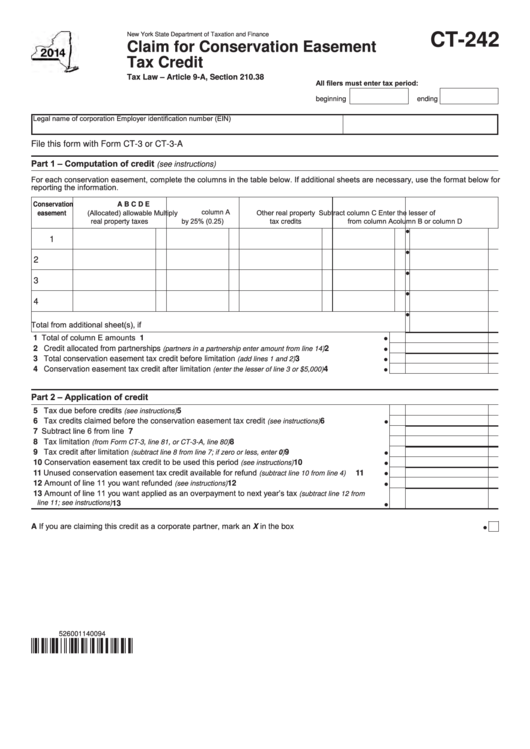 Form Ct 242 Claim For Conservation Easement Tax Credit 2014