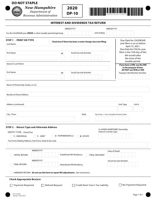 Form DP 10 Download Fillable PDF Or Fill Online Interest And Dividends 