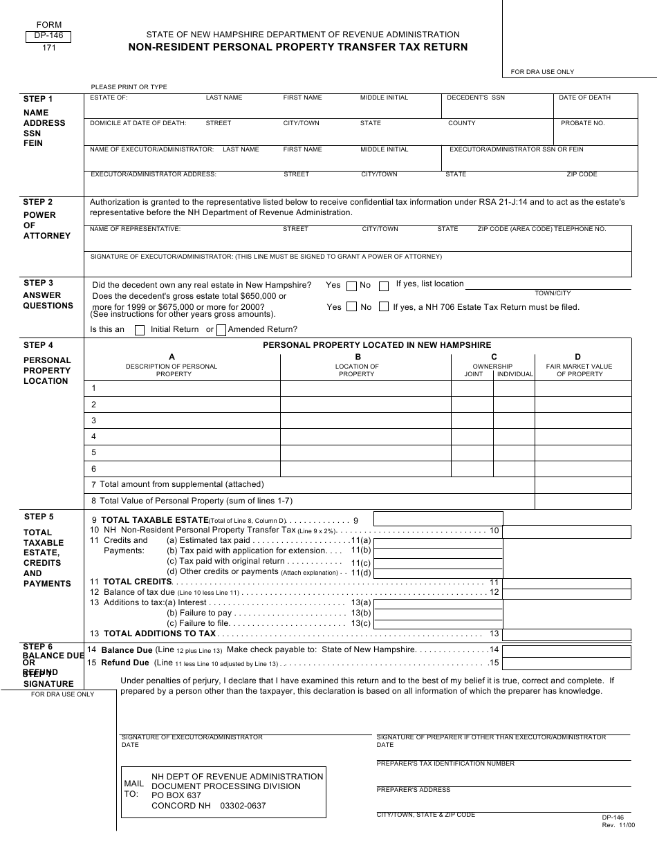 Form DP 146 Download Printable PDF Or Fill Online Non resident Personal 