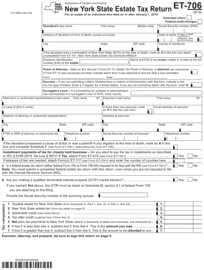 Form ET 706 Download Printable PDF Or Fill Online New York State Estate 