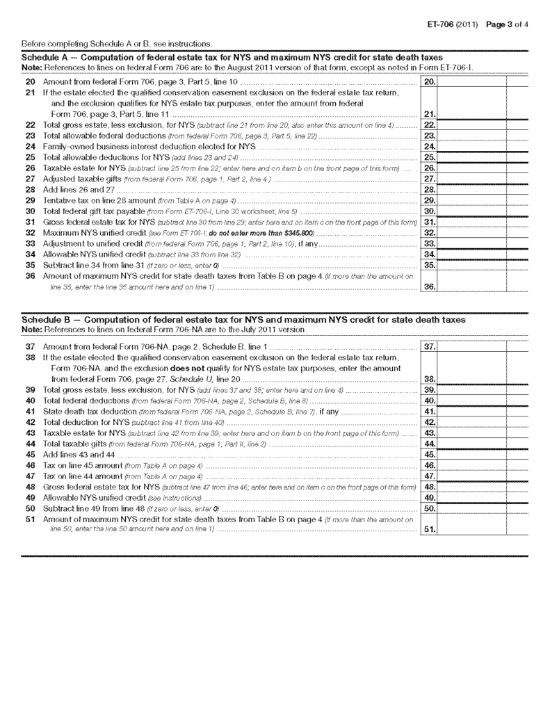 Form ET 706 New York State Estate Tax Return For Decedents Who Died 