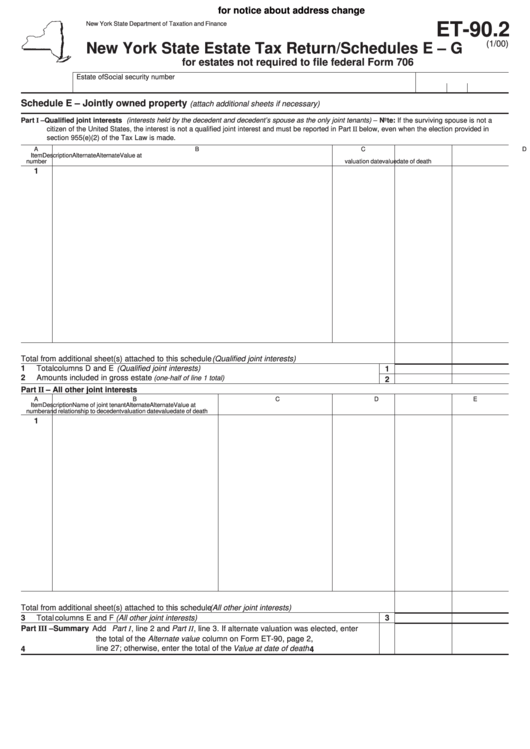 Form Et 90 2 Schedules E G New York State Estate Tax Return 