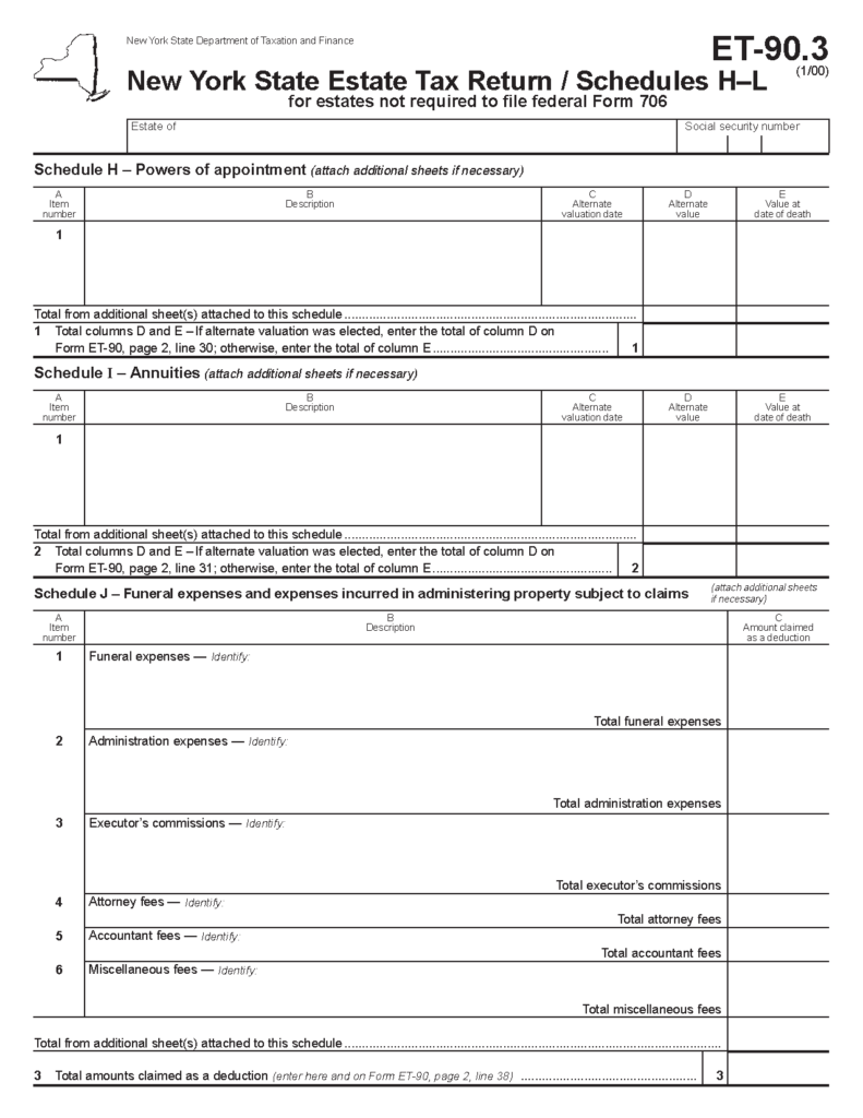 Form ET 90 3 New York State Estate Tax Return Schedule H L