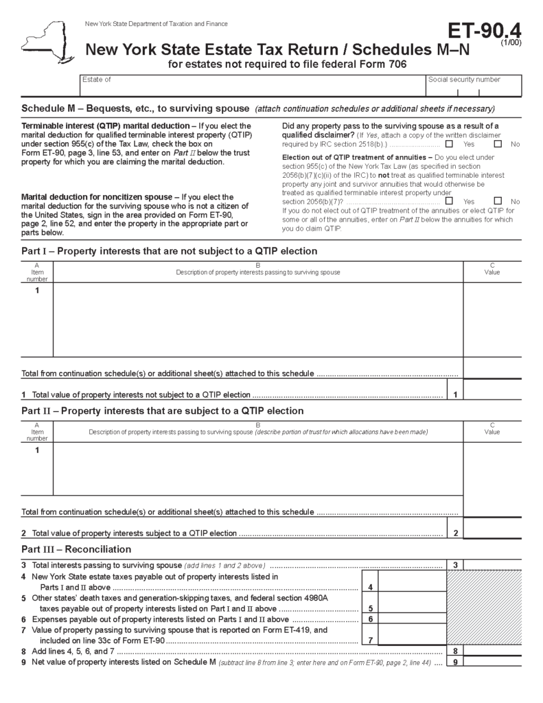 Form ET 90 4 New York State Estate Tax Return Schedule M N