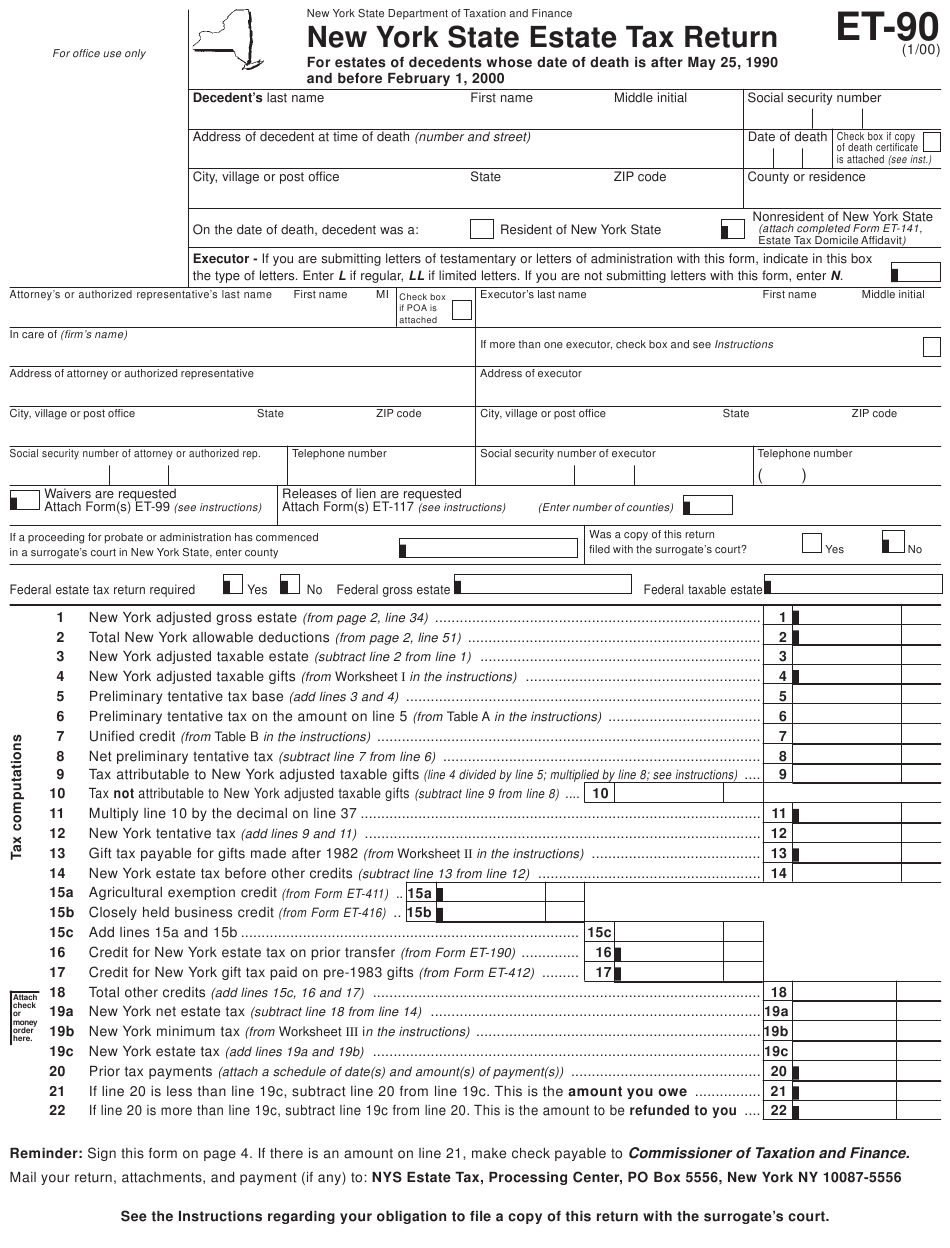 Form ET 90 Download Printable PDF Or Fill Online New York State Estate 