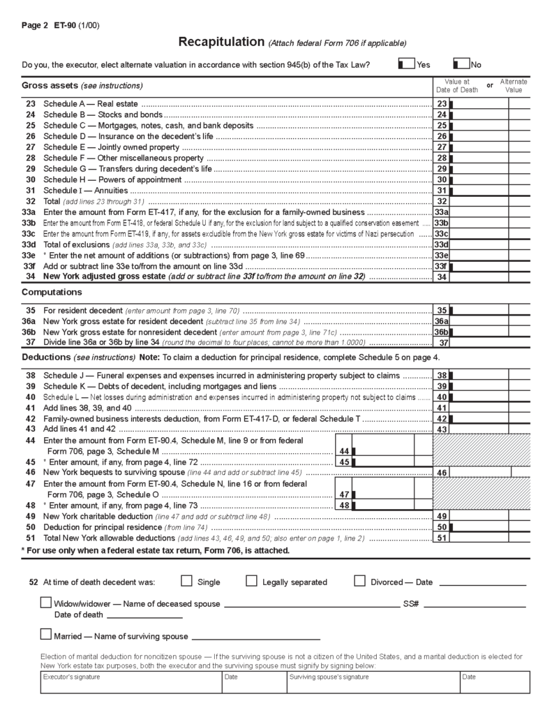 Form ET 90 New York State Estate Tax Return For The Estate Of A 