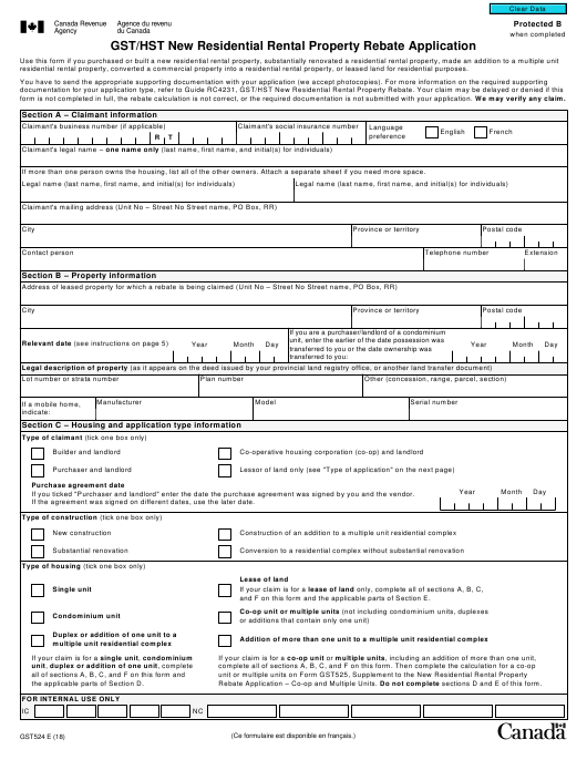 Form GST524 Download Fillable PDF Or Fill Online Gst Hst New 