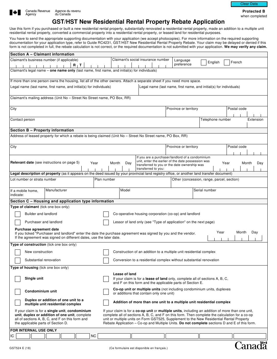 Form GST524 Download Fillable PDF Or Fill Online Gst Hst New