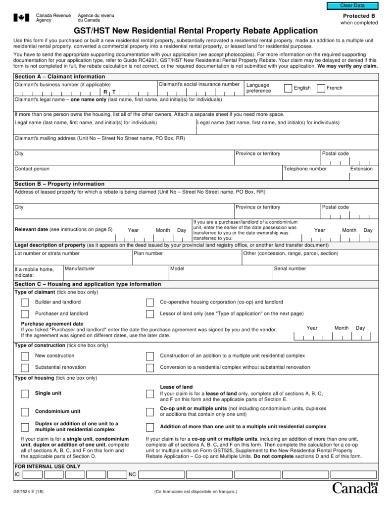 Form GST524 Download Fillable PDF Or Fill Online Gst Hst New 