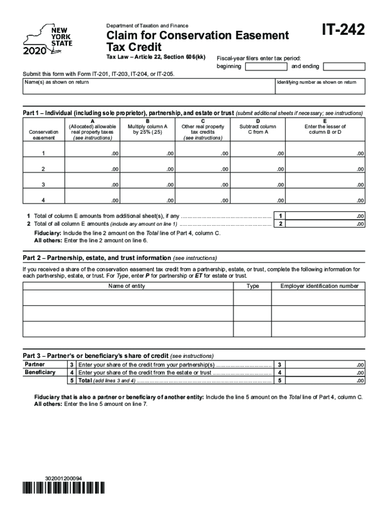 Form IT 242 Claim For Conservation Easement Tax Credit Tax Year Fill 