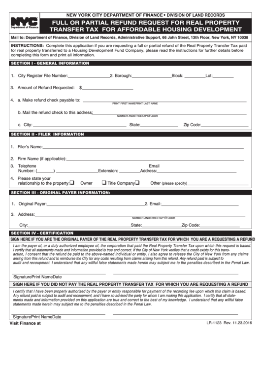 Form Lr 1123 Full Or Partial Refund Request For Real Property 