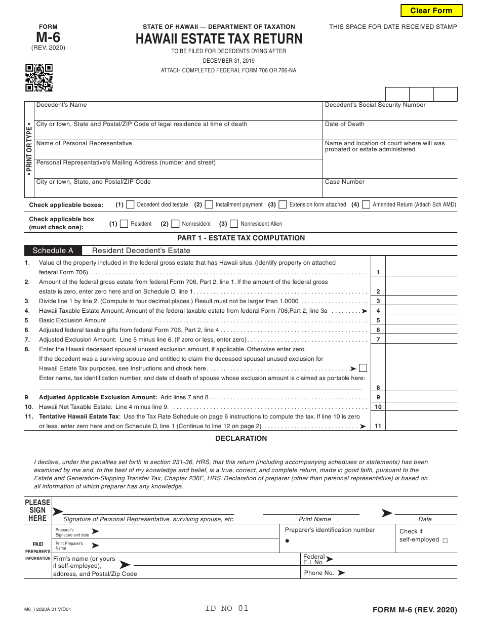 Form M 6 Download Fillable PDF Or Fill Online Hawaii Estate Tax Return 